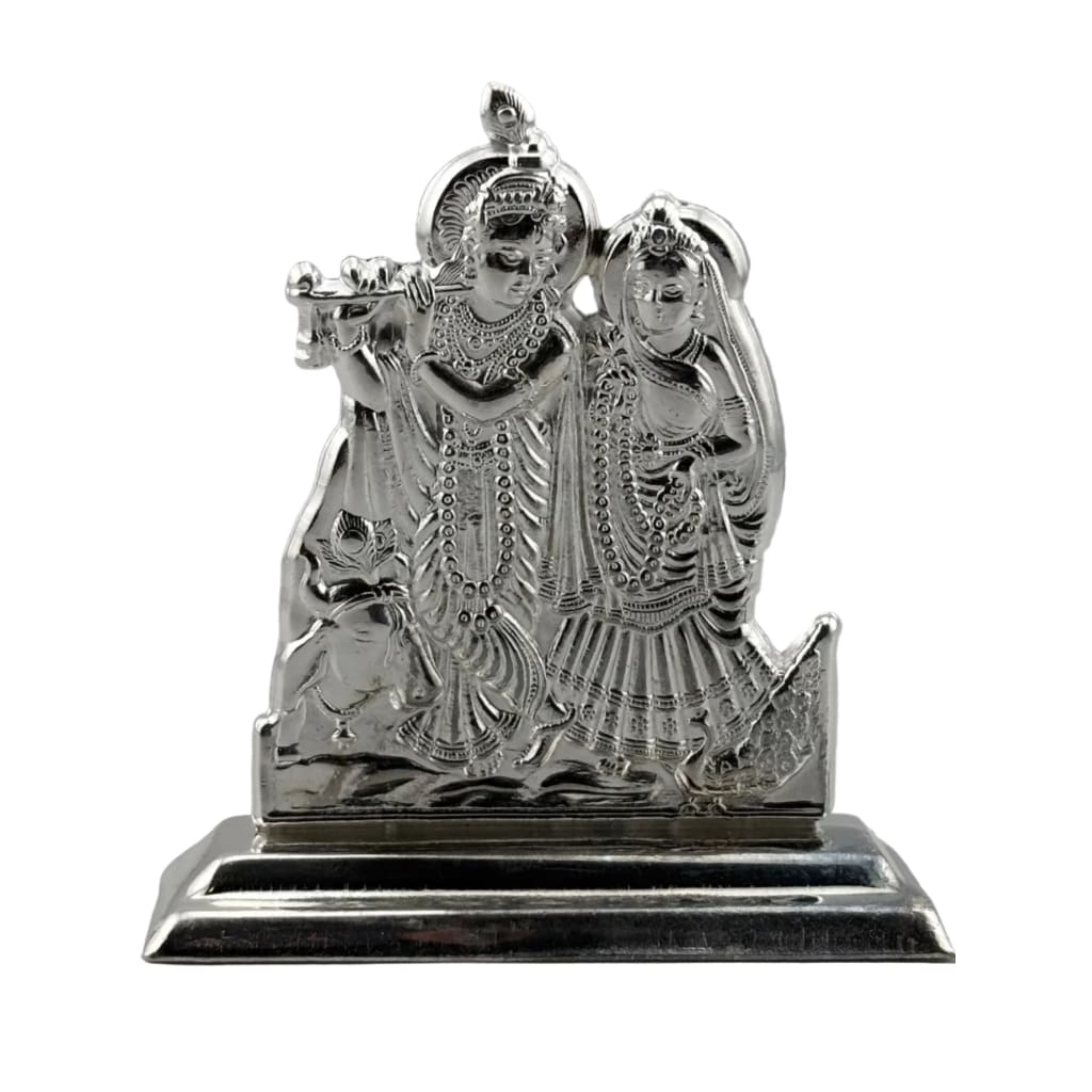 Sterling Silver (92.5% purity) Radha Krishna Idol – Spiritual Radha Krishna Murti for Temple Decor & Festivals