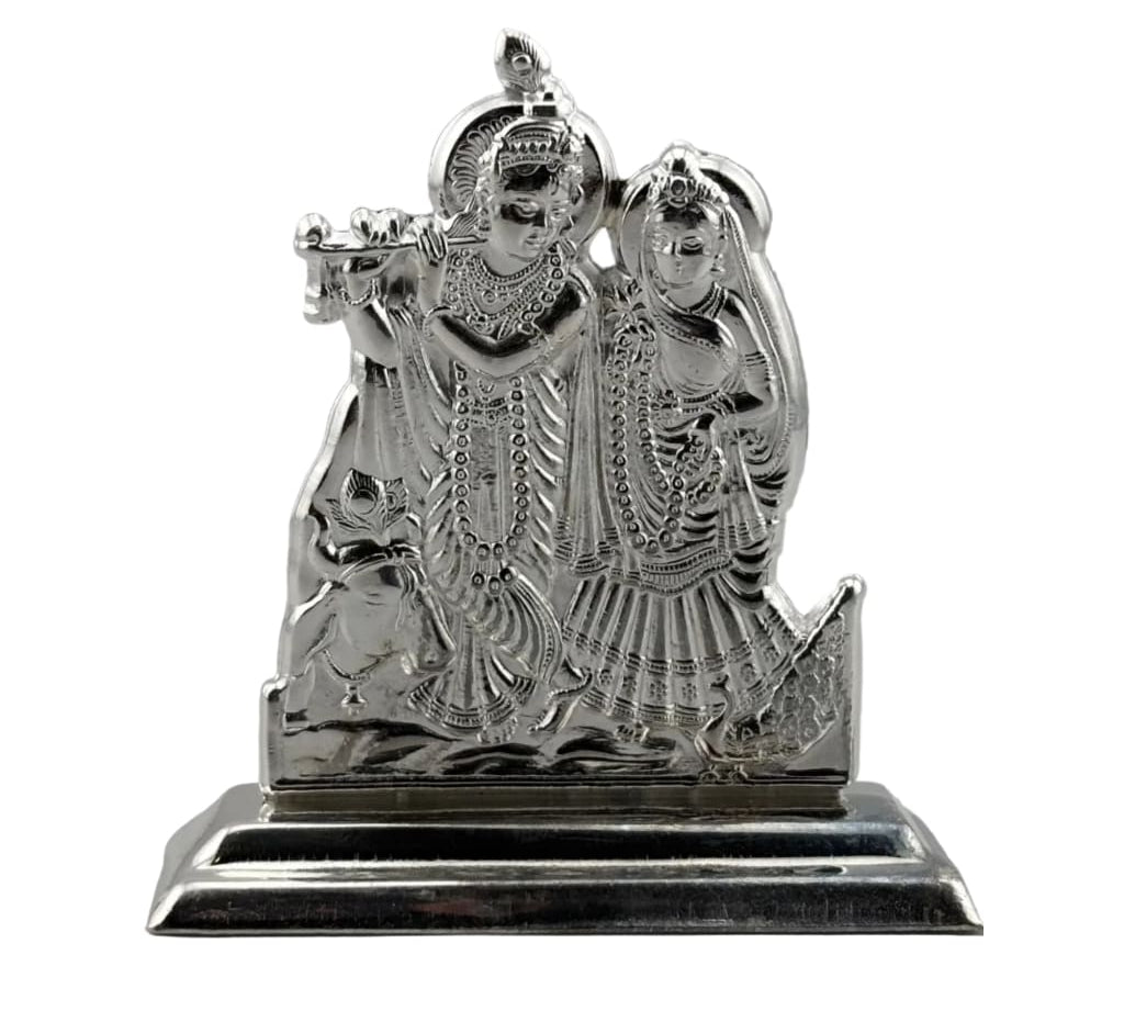 Sterling Silver (92.5% purity) Radha Krishna Idol – Spiritual Radha Krishna Murti for Temple Decor & Festivals