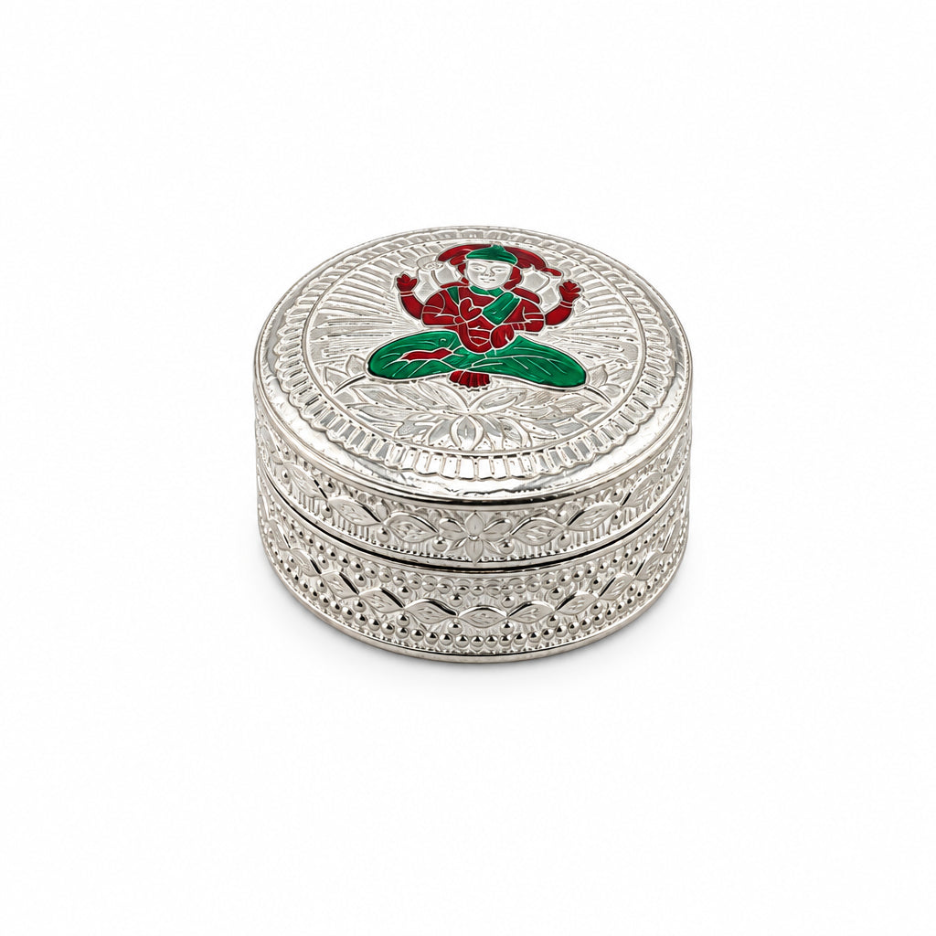 Silver Round Box Deity Enamel Handcrafted (27g)