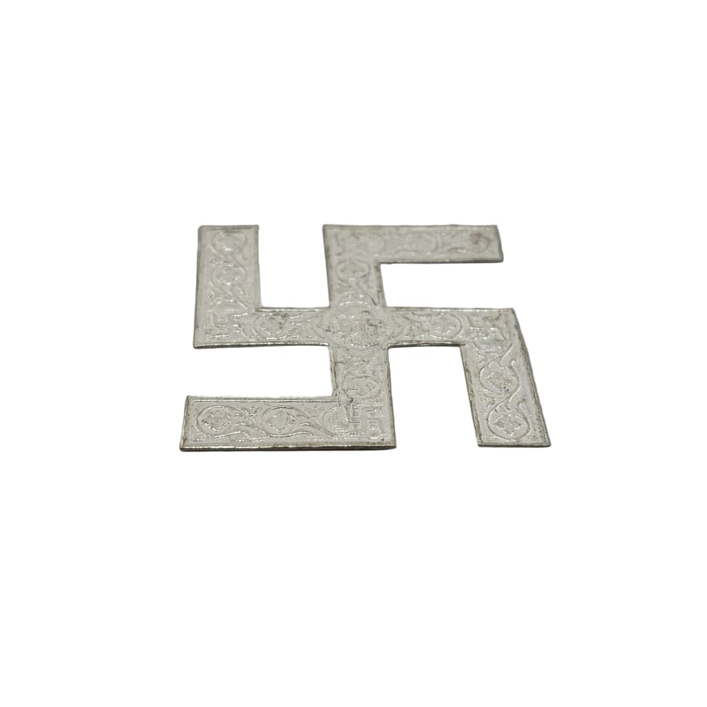 Silver Swastik Pooja Pieces Engraved Handcrafted (8.50g) – view 2