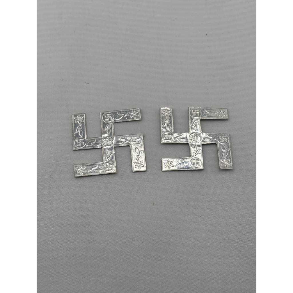 Silver Swastik Set of 2 Engraved Pooja Pieces (4g) – view 3