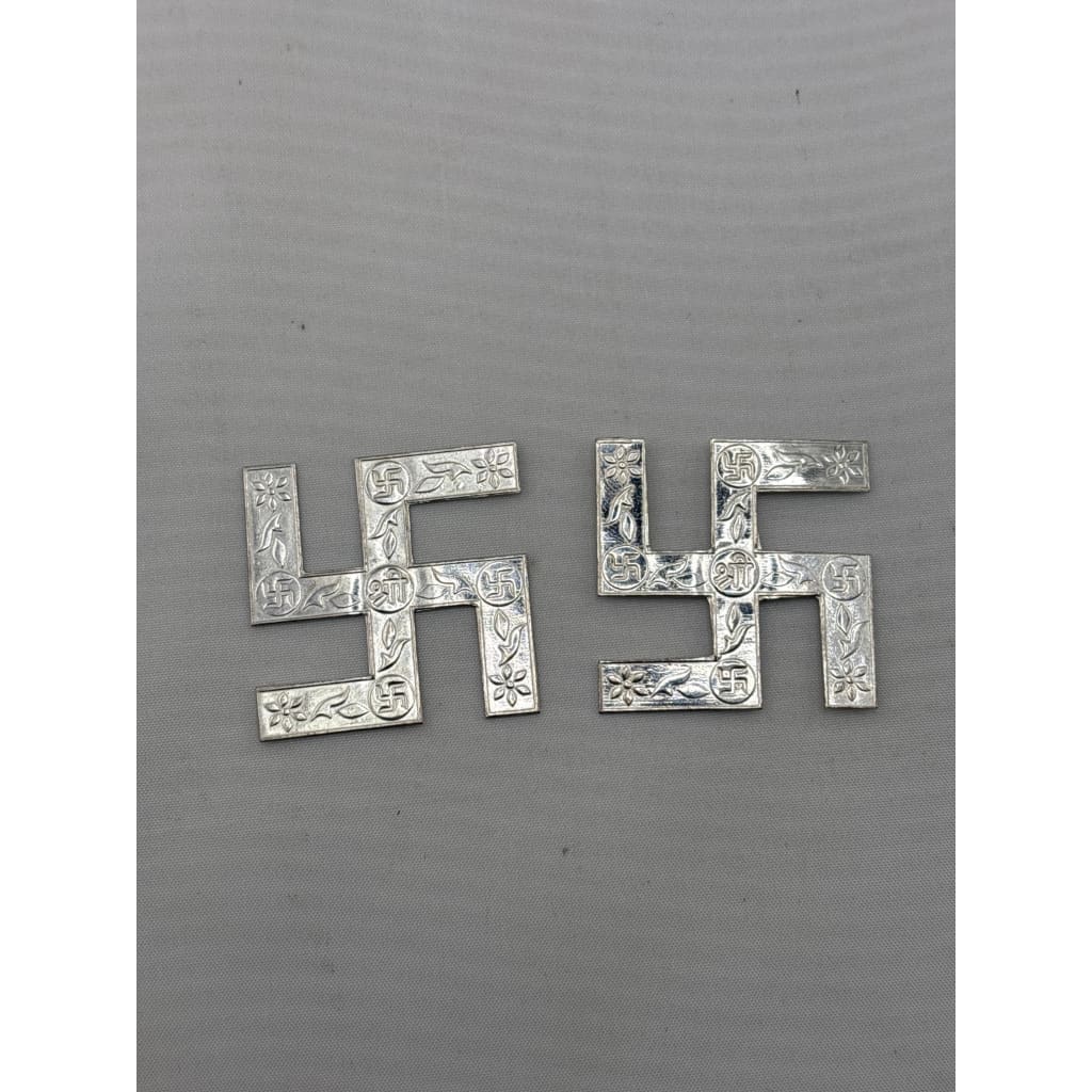 Silver Swastik Set of 2 Engraved Pooja Pieces (4g) – view 2