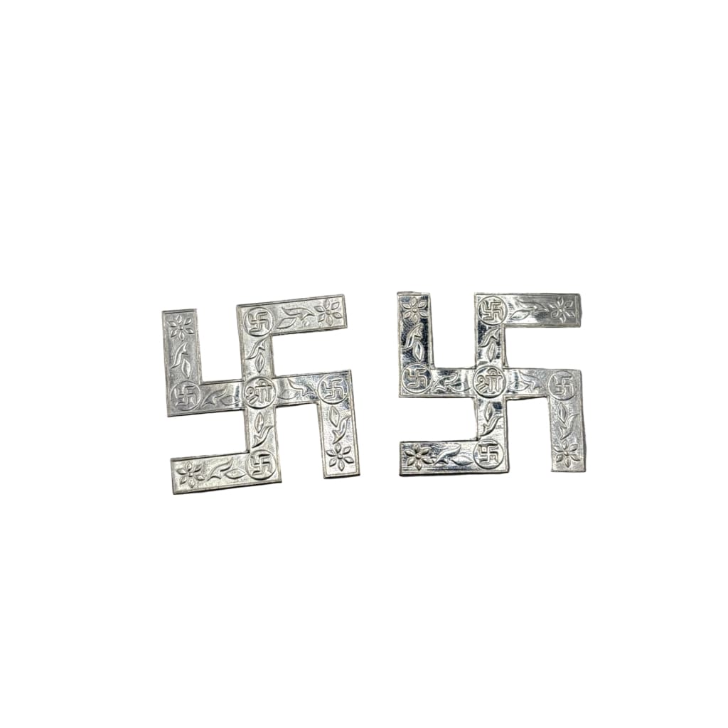 Silver Swastik Set of 2 Engraved Pooja Pieces (4g)