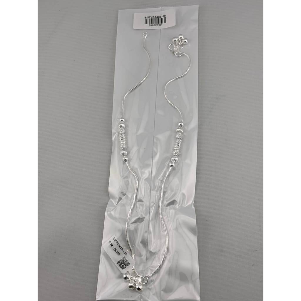 Stacked Bead Harmony Silver Anklet – 99.9% Pure Silver – Weight:20g