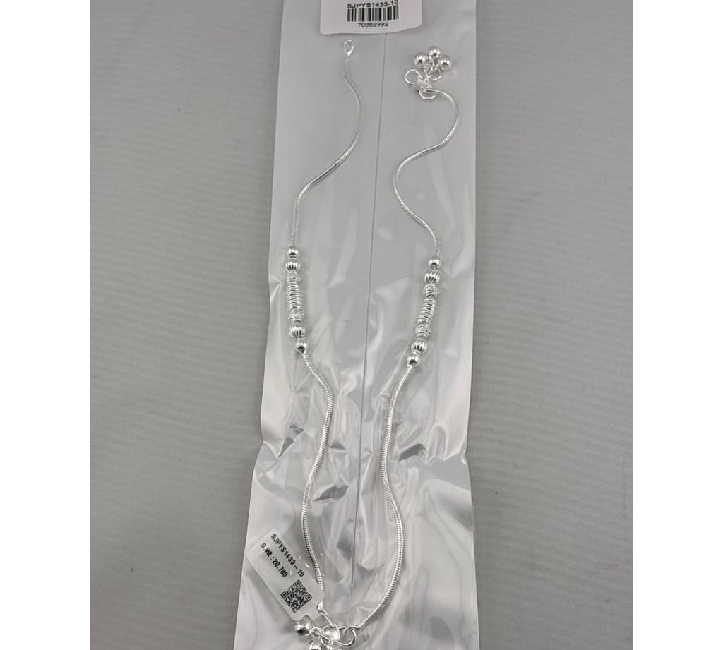 Stacked Bead Harmony Silver Anklet – 99.9% Pure Silver – Weight:20g