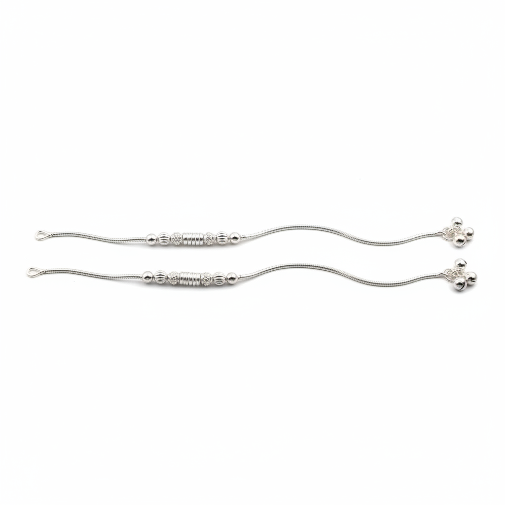 Stacked Bead Harmony Silver Anklet – 99.9% Pure Silver – Weight:20g