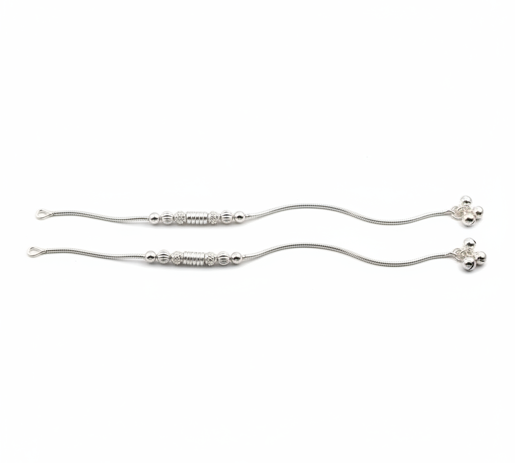 Stacked Bead Harmony Silver Anklet – 99.9% Pure Silver – Weight:20g