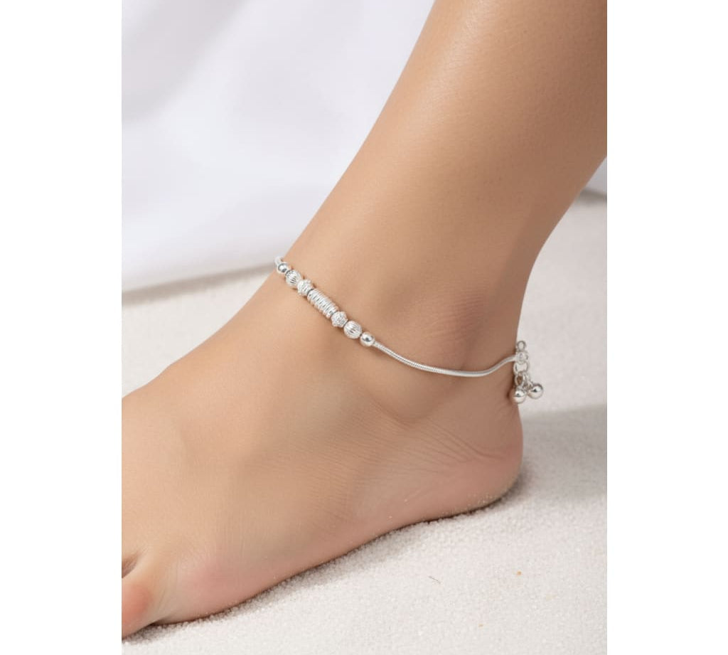 Stacked Bead Harmony Silver Anklet – 99.9% Pure Silver – Weight:20g
