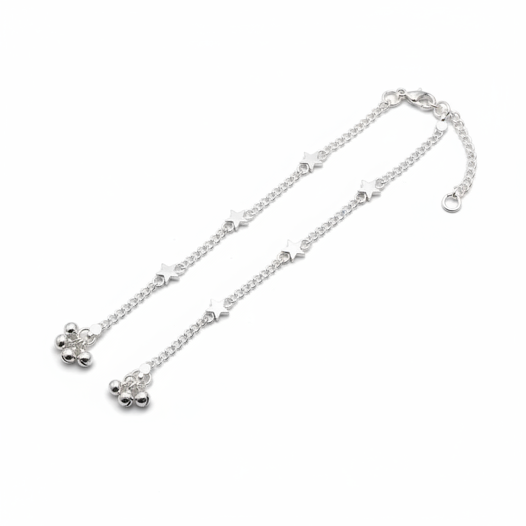 Star Charm Chain Anklet – 925 Sterling Silver – Adjustable-30g