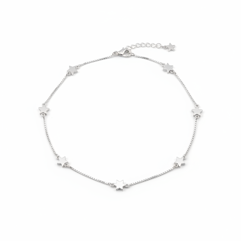 Star Line Minimal Silver Anklet – 99.9% Pure Silver – Adjustable – 11.57 g