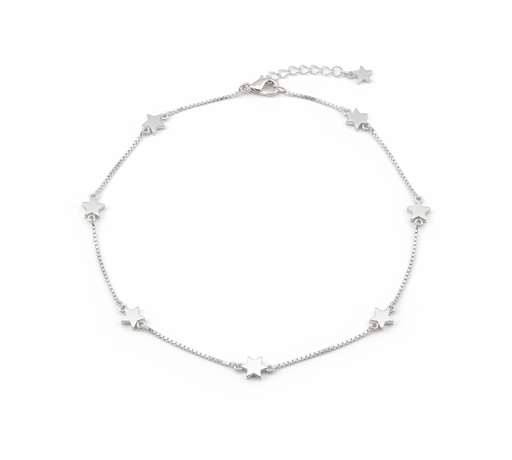 Star Line Minimal Silver Anklet – 99.9% Pure Silver – Adjustable – 11.57 g