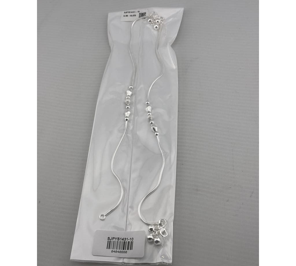 Station Bead Snake Chain Silver Anklet – 99.9% Pure Silver – Weight:20g