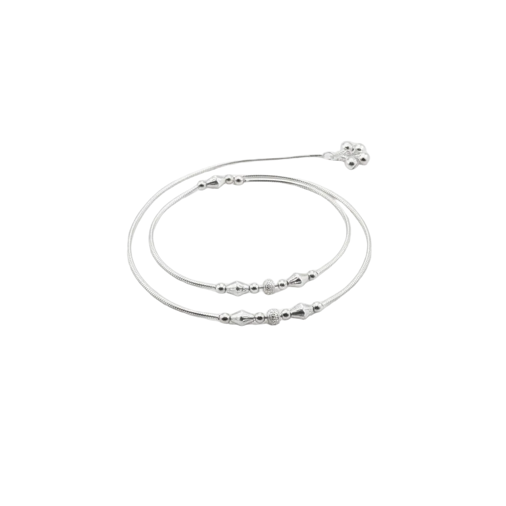 Station Bead Snake Chain Silver Anklet – 99.9% Pure Silver – Weight:20g