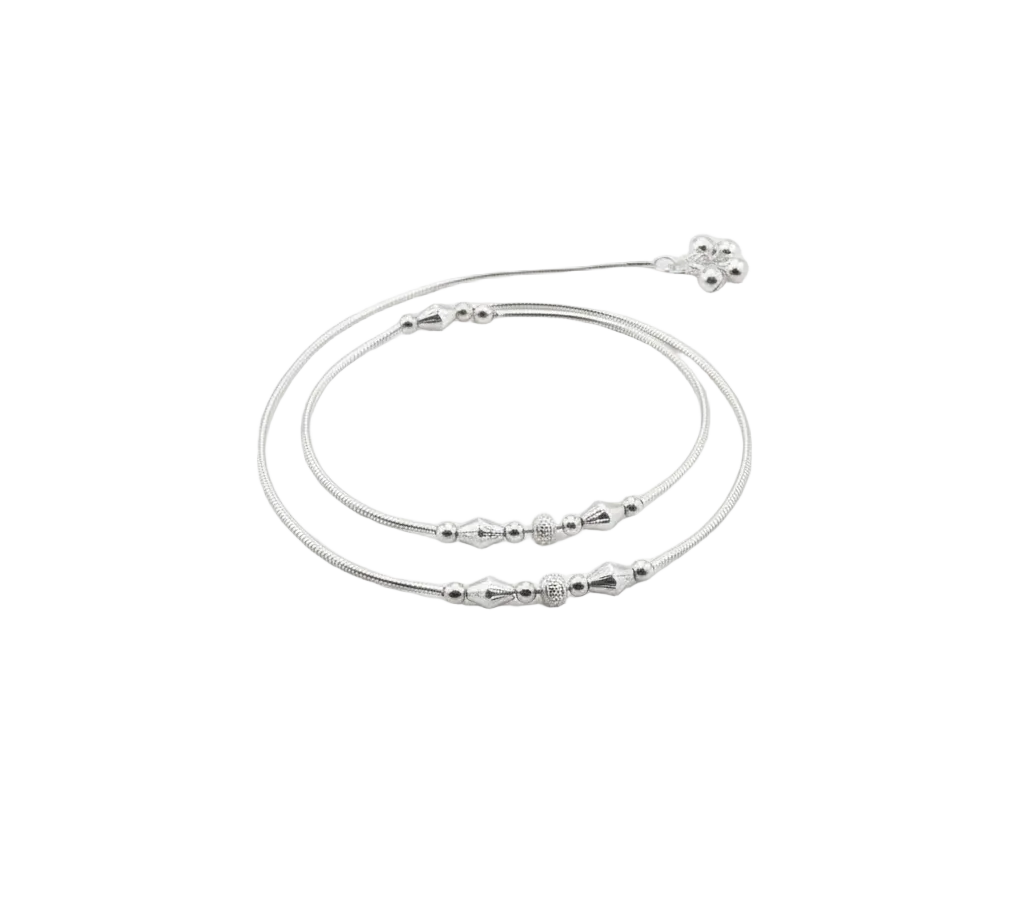Station Bead Snake Chain Silver Anklet – 99.9% Pure Silver – Weight:20g