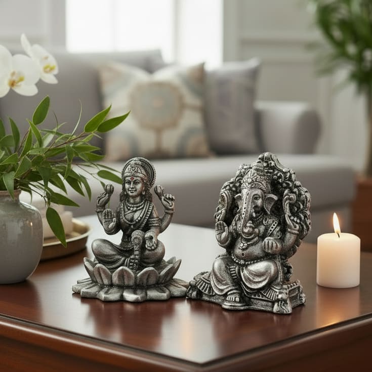 Sterling Silver (92.5% purity) Ganesh Lakshmi Idol 120gm –