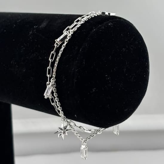 Sterling Silver (92.5% purity) Layered Star Charm Bracelet