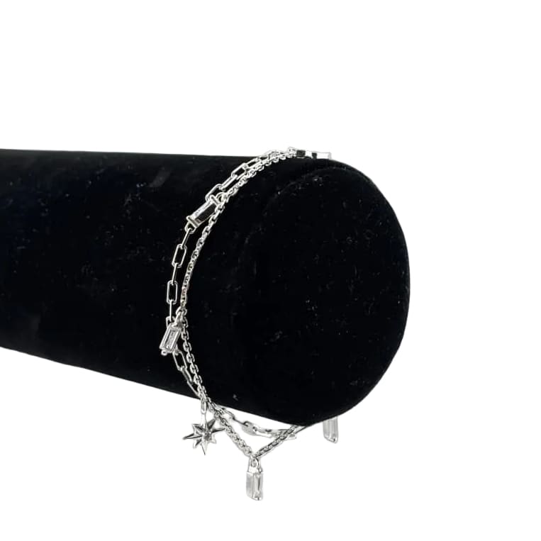 Sterling Silver (92.5% purity) Layered Star Charm Bracelet