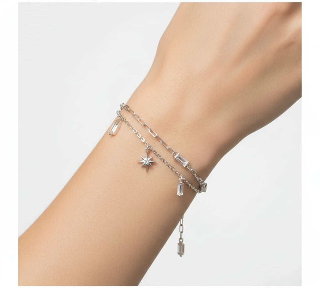 Sterling Silver (92.5% purity) Layered Star Charm Bracelet