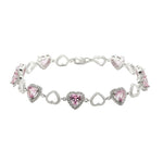 Sterling Silver (92.5% purity) Pink Heart CZ Bracelet