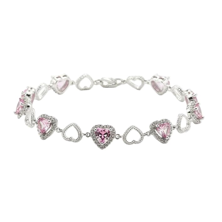 Sterling Silver (92.5% purity) Pink Heart CZ Bracelet