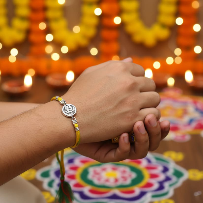 Sterling Silver (92.5% purity) Rakhi Shri / rakhi for bhai