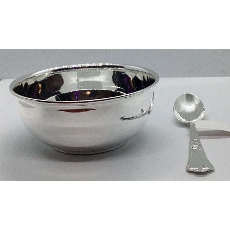 Sterling Silver 925 Teddy bear Bowl and spoon set ~9CM