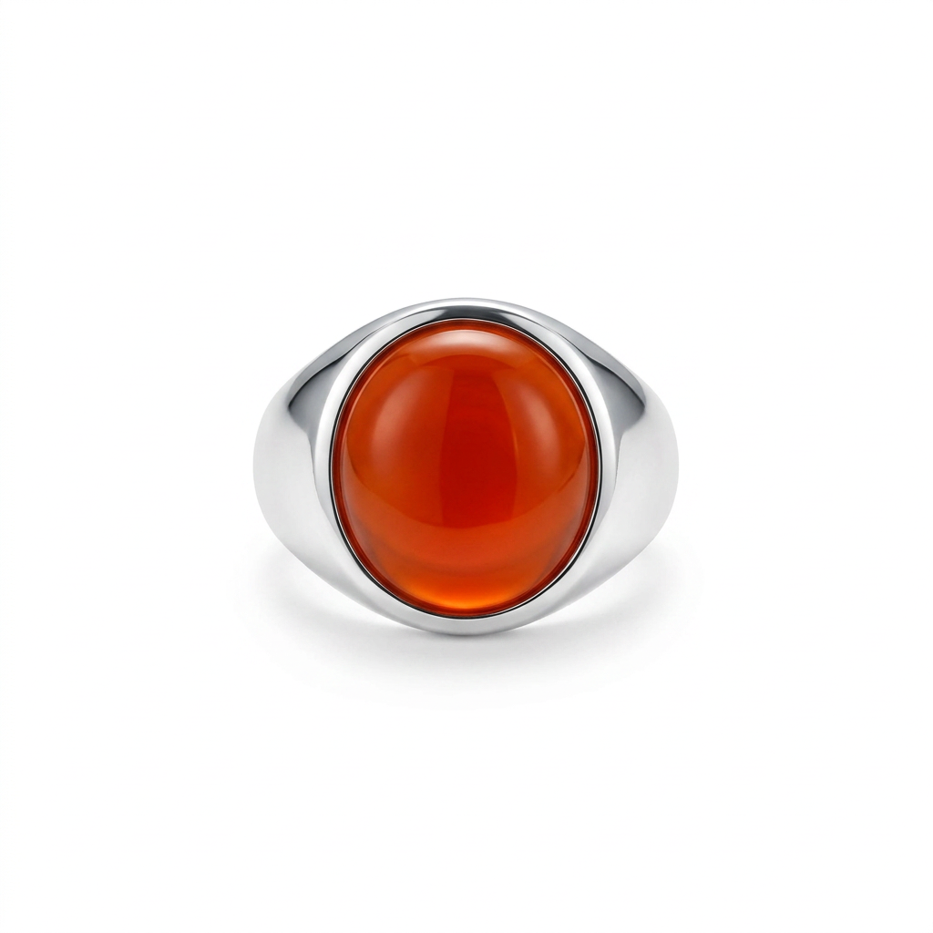 Sterling Silver Carnelian Signet Ring (15g) - Size O – view 4