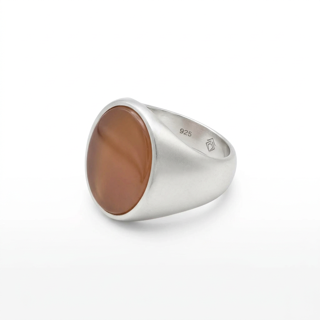 Sterling Silver Carnelian Signet Ring (15g) - Size O – view 2