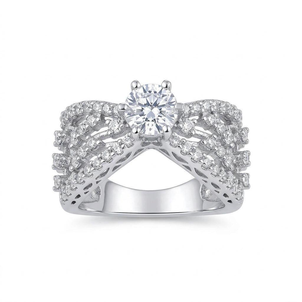 Sterling Silver Chevron Pave Ring (5.76g) - Size N – view 4