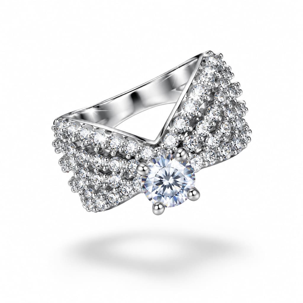 Sterling Silver Chevron Pave Ring (5.76g) - Size N