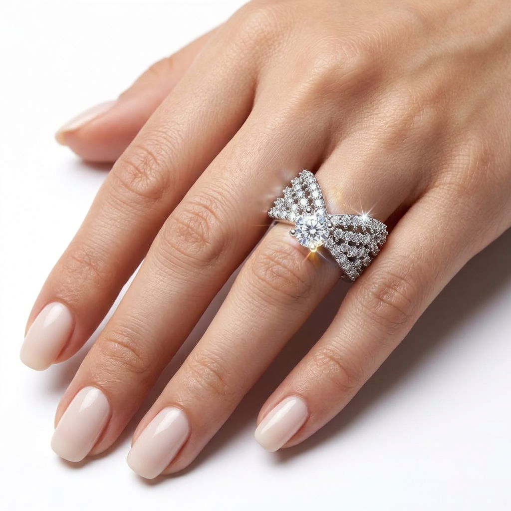 Sterling Silver Chevron Pave Ring (5.76g) - Size N – view 2