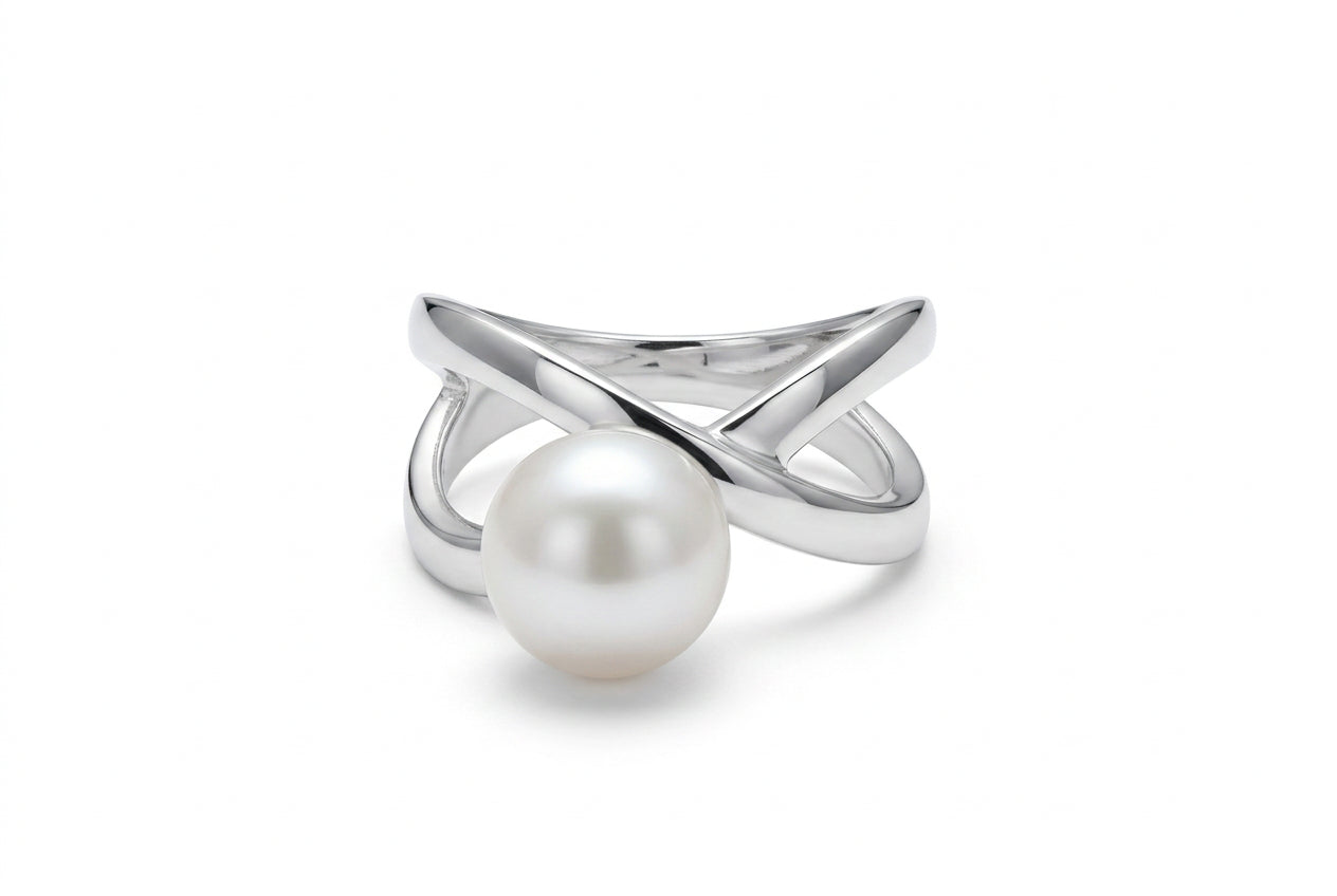 Sterling Silver Crossover Pearl Ring – view 3