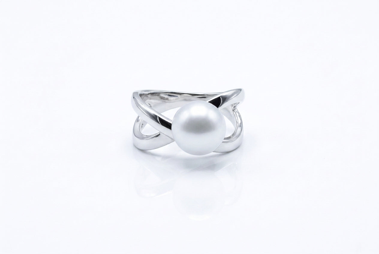 Sterling Silver Crossover Pearl Ring – view 4