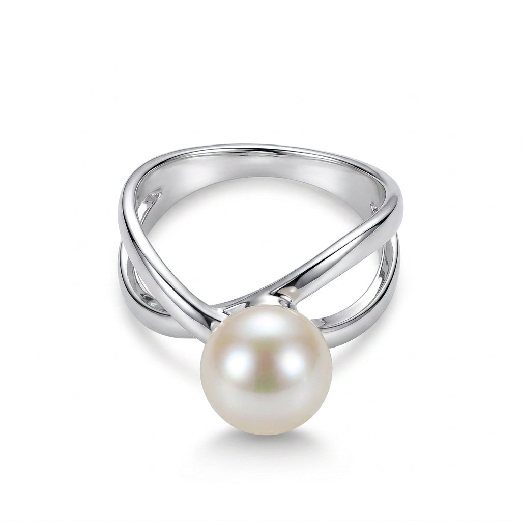 Sterling Silver Crossover Pearl Ring – view 5