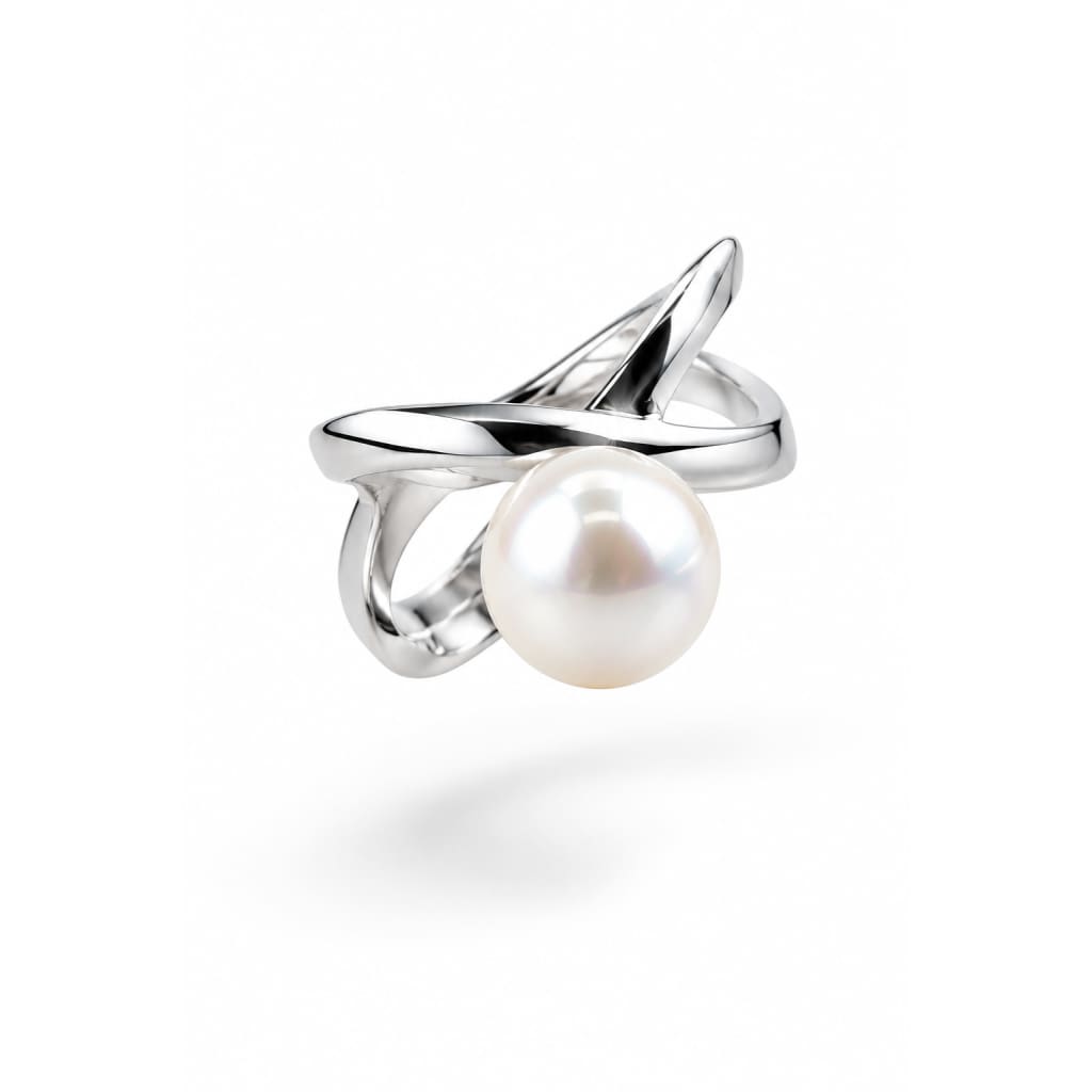 Sterling Silver Crossover Pearl Ring