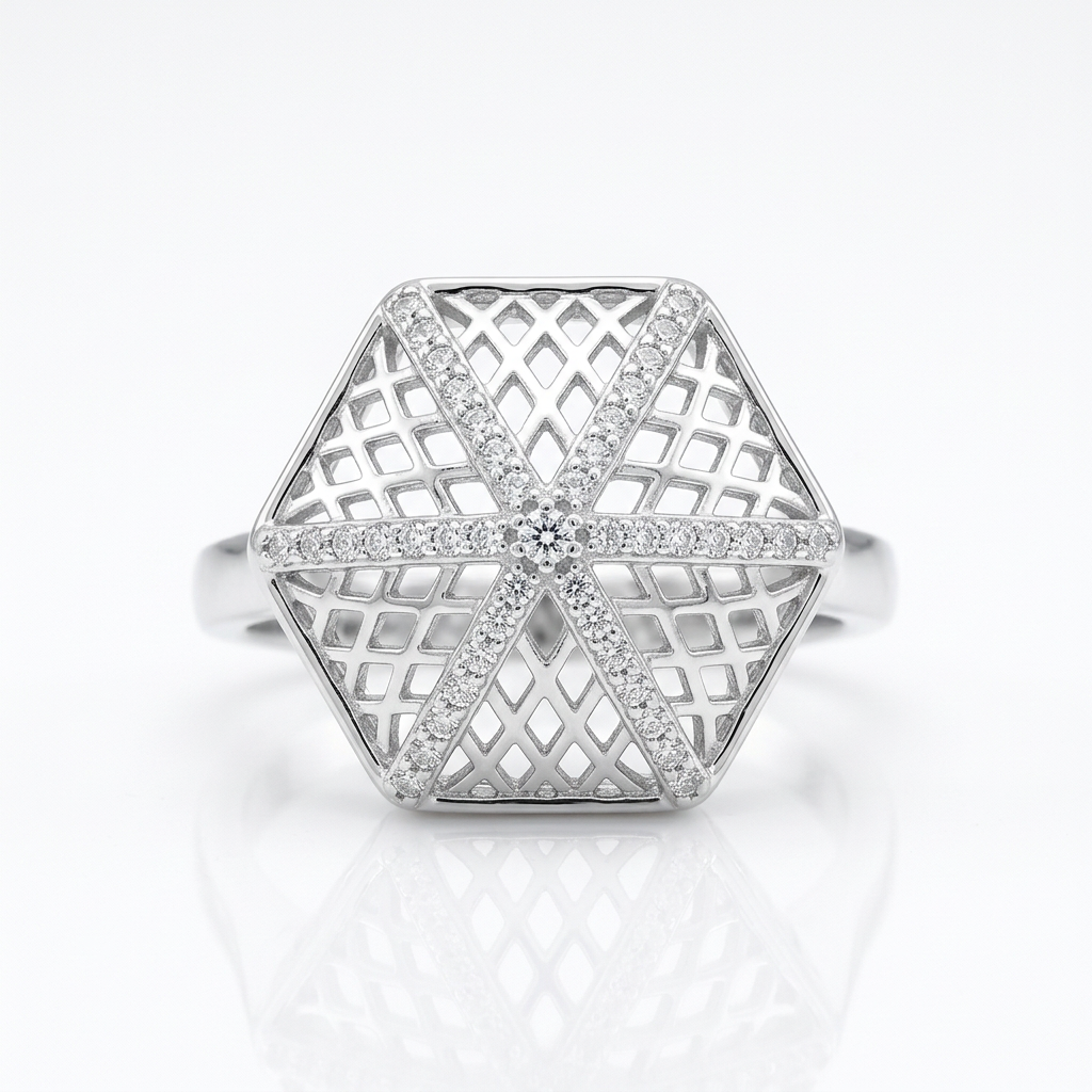 Sterling Silver CZ Hexagon Cage Ring (3.41g) - Size K – view 4