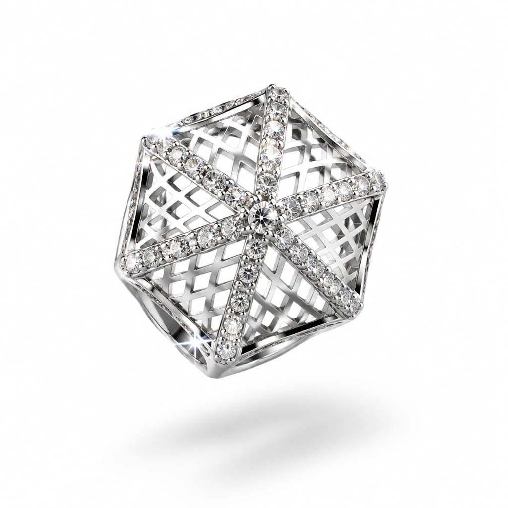 Sterling Silver CZ Hexagon Cage Ring (3.41g) - Size K