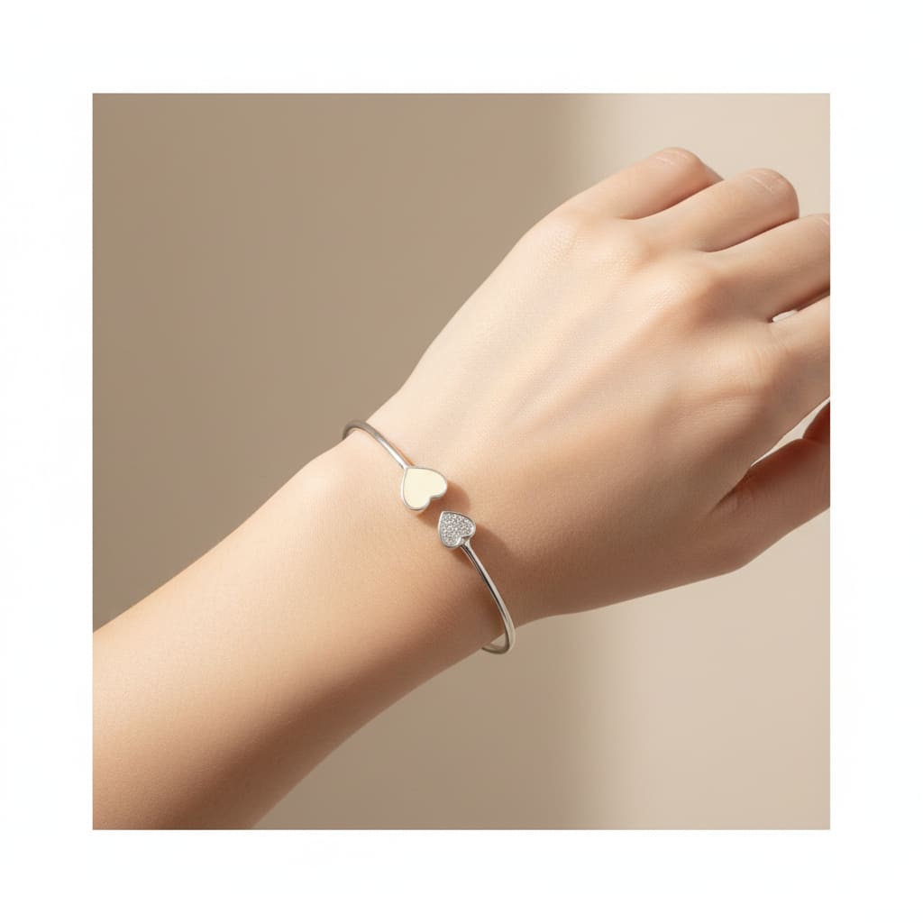 Sterling Silver Double Heart Women’s Bracelet (92.5% ) | 6g