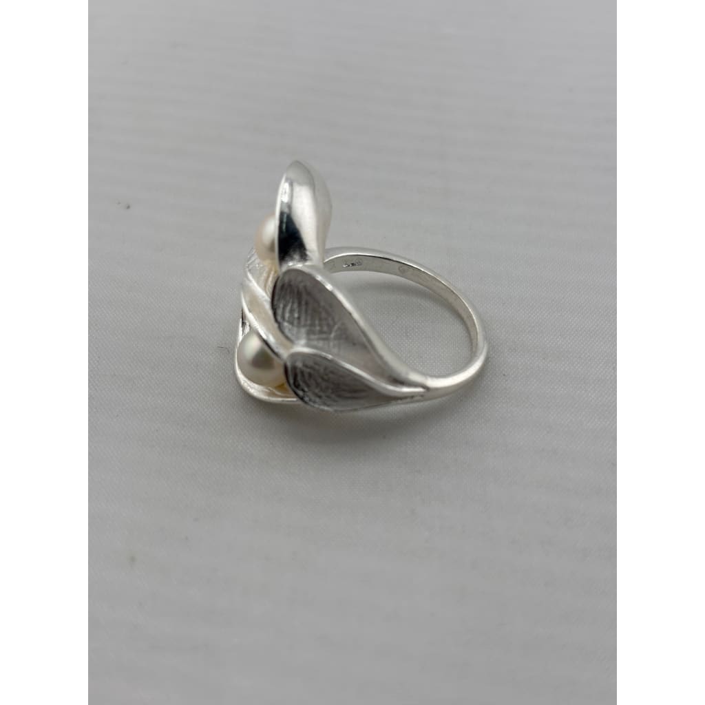 Sterling Silver Double Pearl Ring (10.1g) – view 2