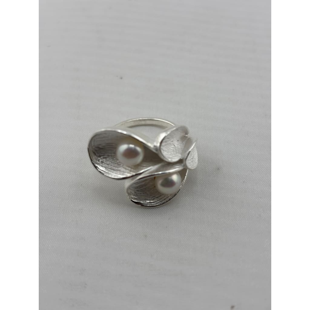 Sterling Silver Double Pearl Ring (10.1g)