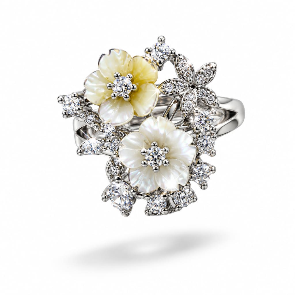 Sterling Silver Floral Cluster Ring (5.52g) - Size N