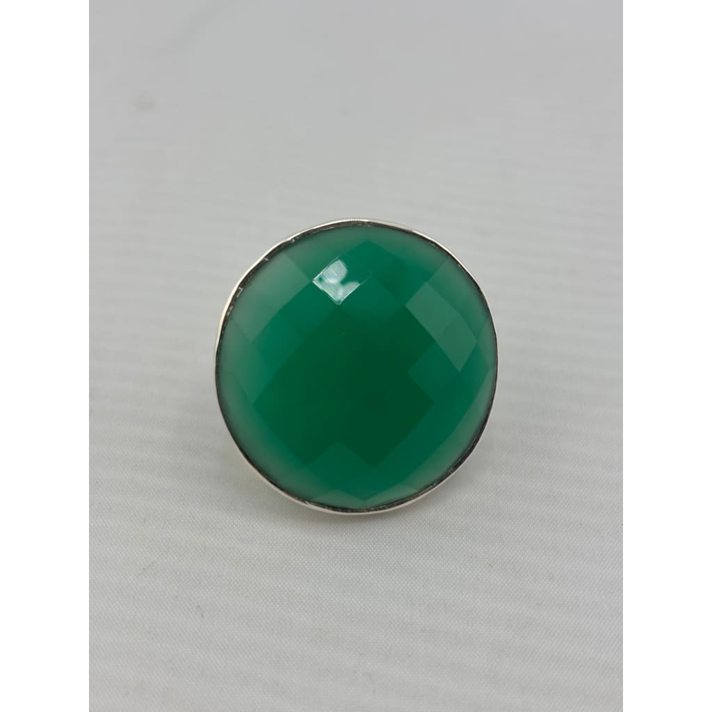 Sterling Silver Green Stone Ring (17g)