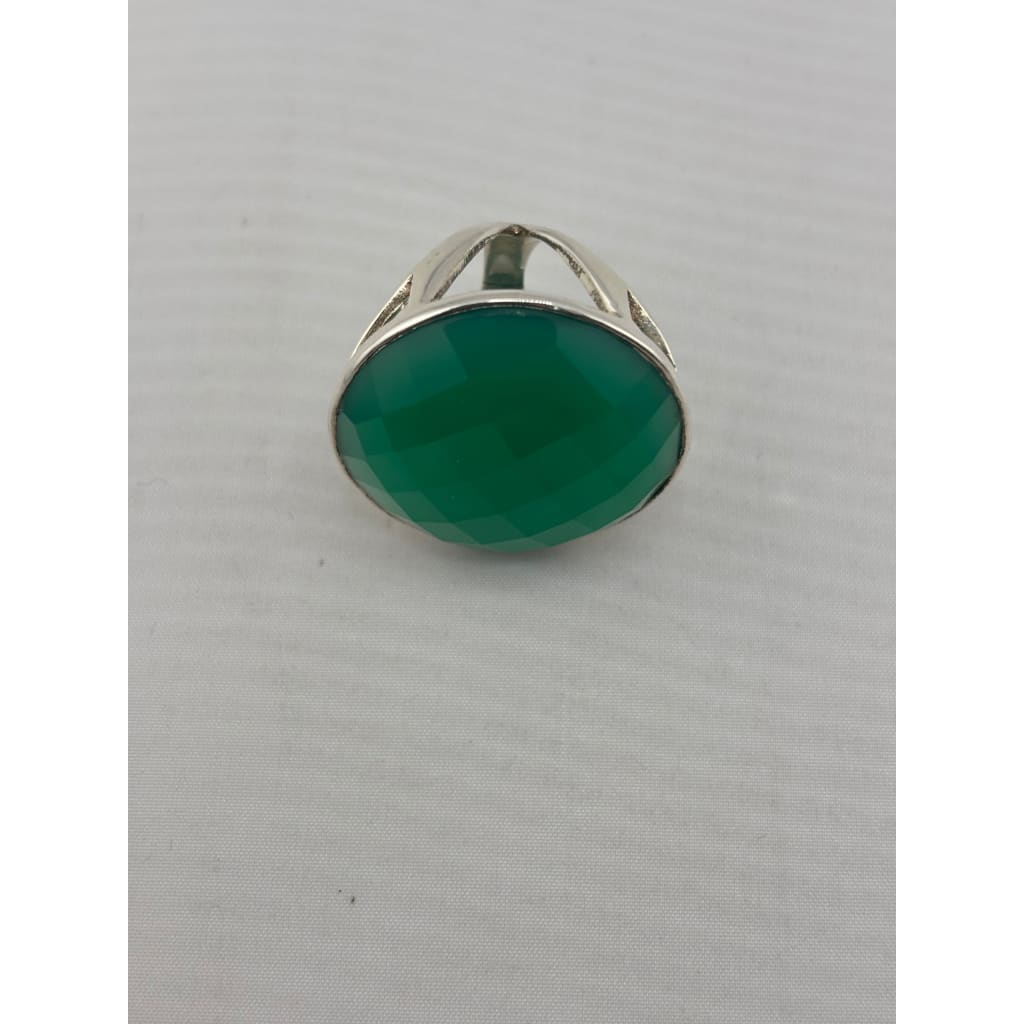Sterling Silver Green Stone Ring (17g) – view 3