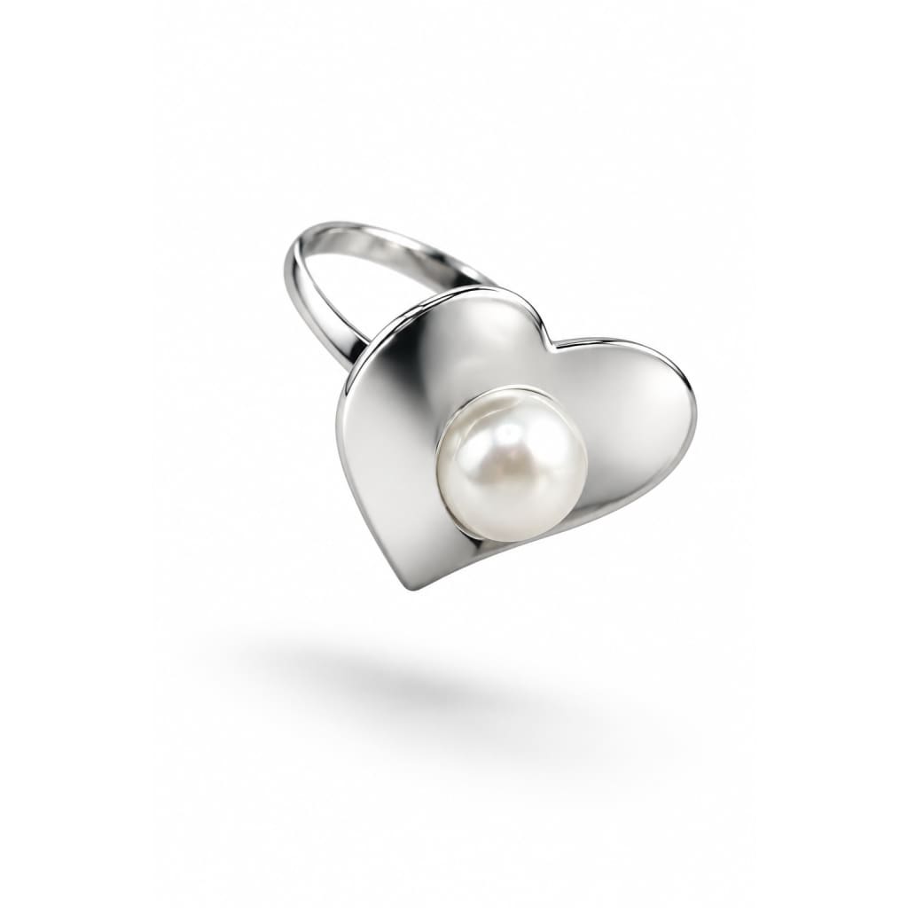 Sterling Silver Heart Pearl Ring