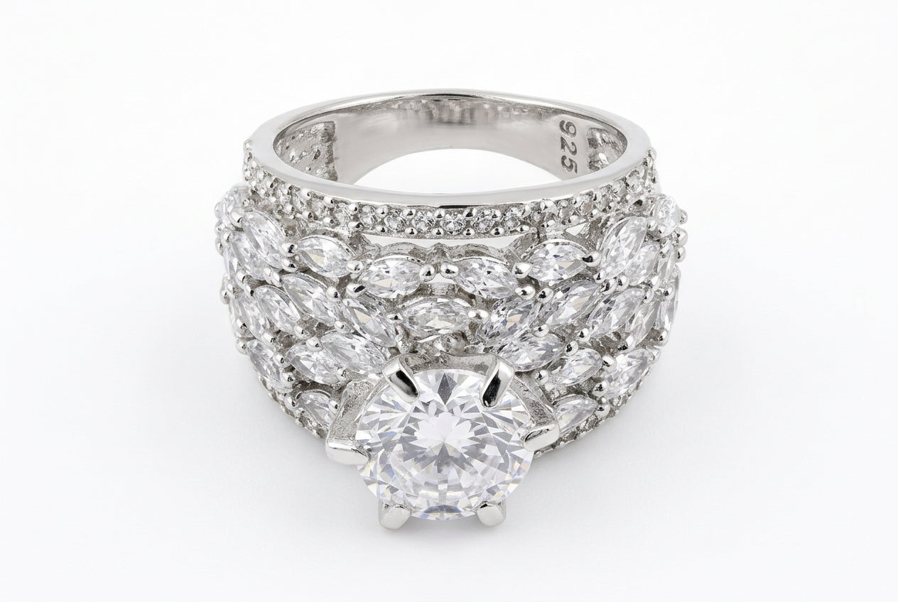 Sterling Silver Marquise Cluster Ring (8.64g) - Size O – view 3