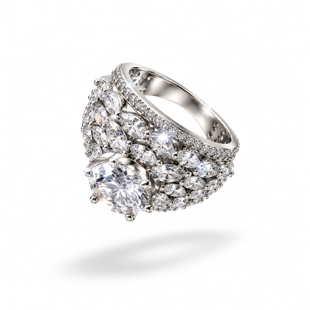 Sterling Silver Marquise Cluster Ring (8.64g) - Size O