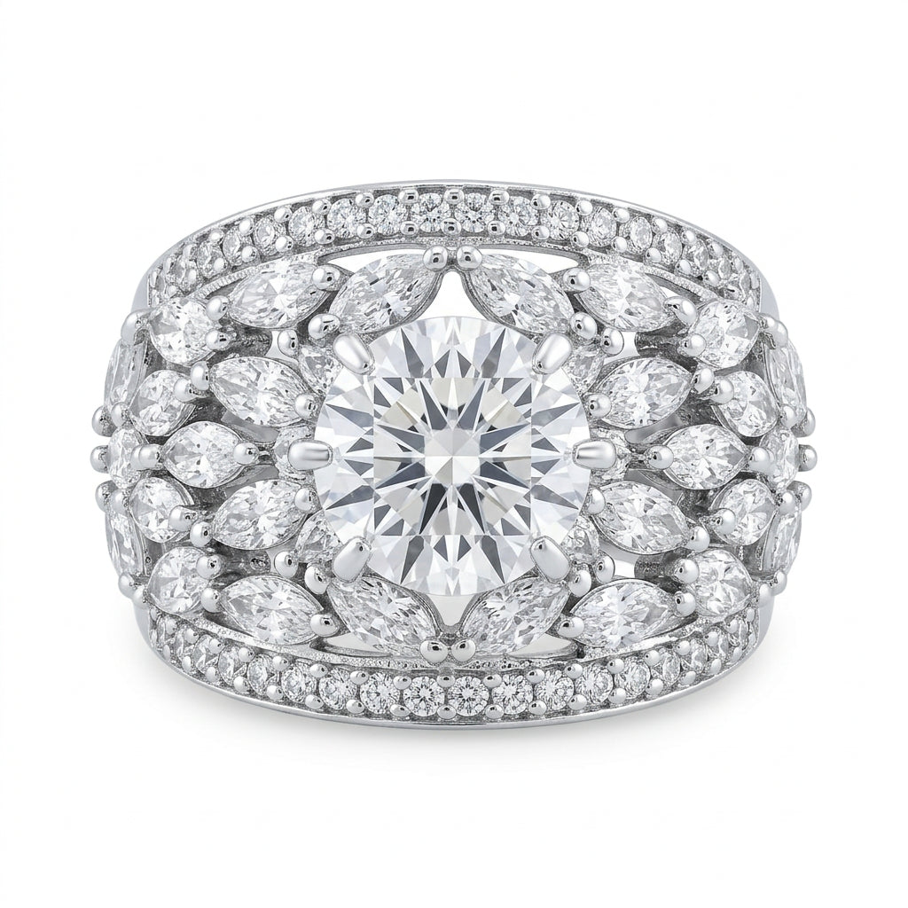 Sterling Silver Marquise Cluster Ring (8.64g) - Size O – view 4