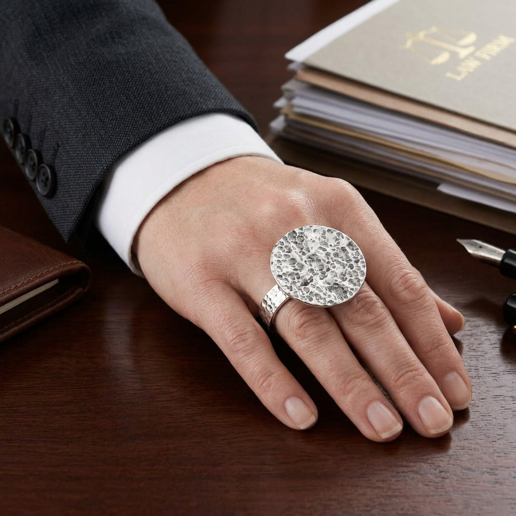 Sterling Silver Molten Textured Disc Ring – view 2