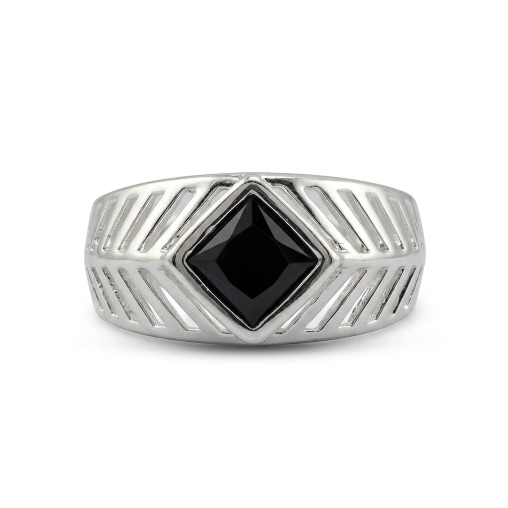 Sterling Silver Onyx Chevron Ring
