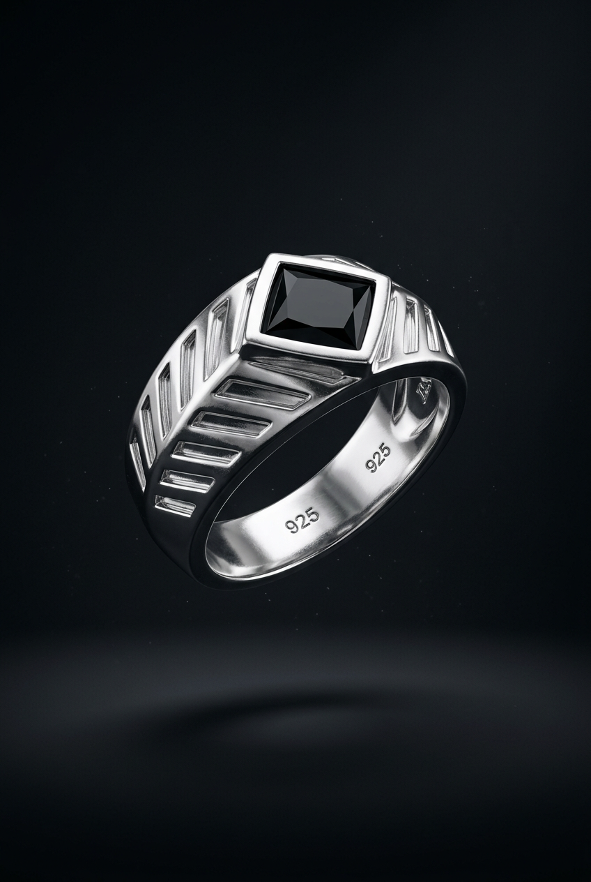 Sterling Silver Onyx Chevron Ring – view 5